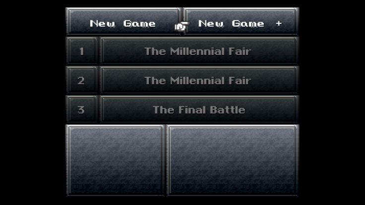 The game select screen of Chrono Trigger, showing the New Game + option.