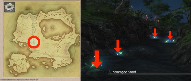 Map Location of Island Tinsand and picture of Submerged Sand