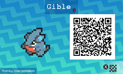 Gible ♀ QR Code for Pokémon Sun and Moon QR Scanner
