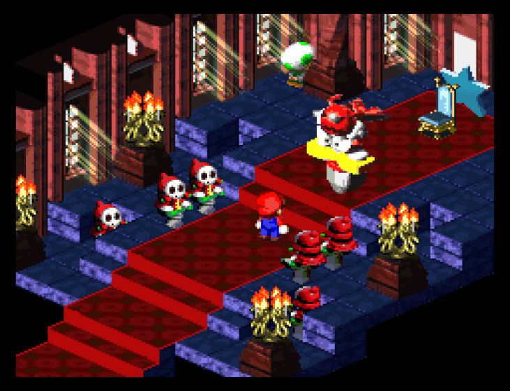 The Mushroom Kingdom has been invaded, and the throne room is now home to the gang's leader, Mack.
