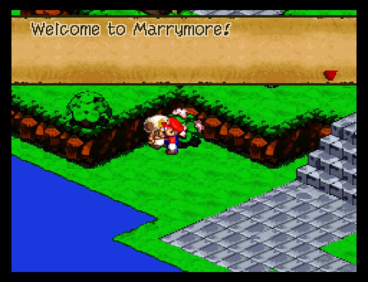 After you race Booster up Booster Hill, you arrive in the town of Marrymore.
