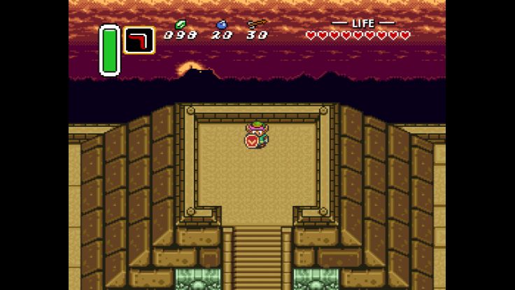 Link appears on the top of the pyramid in the Dark World after his battle with Agahnim.