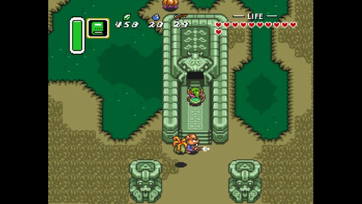 Link approaches the Swamp Palace in the Dark World.