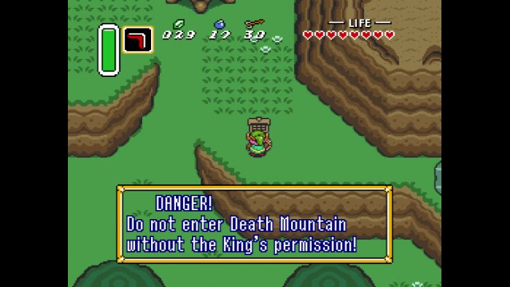 Link must climb Death Mountain in spite of the King's orders, to find the Pendant of Wisdom.