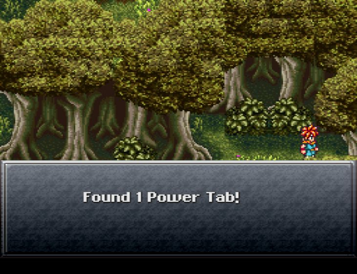 Crono finds a Power Tab in Guardia Forest.