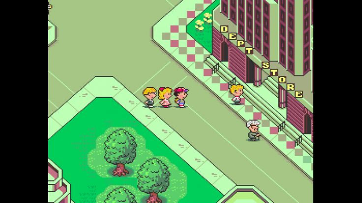 Ness and his friends approach the Department Store in Fourside.