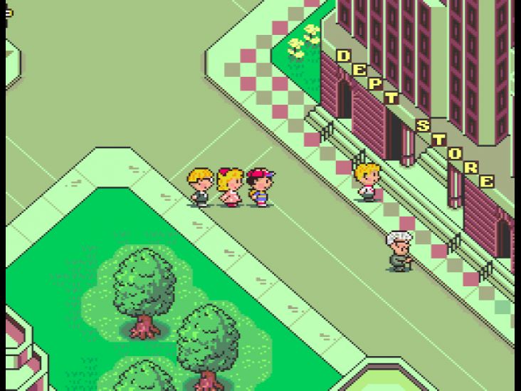 Ness and his friends approach the Department Store in Fourside.