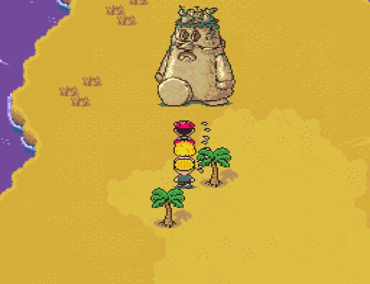 Ness and his friends discover Dungeon Man in the Scaraba desert beyond the pyramid.
