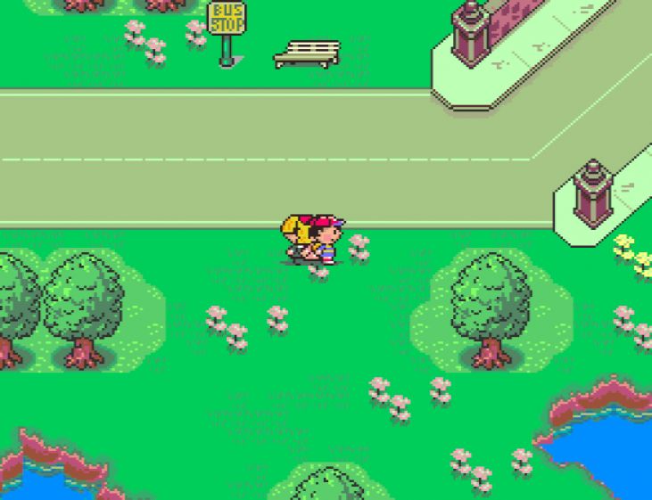 Ness and his friends arrive in the big city of Fourside after crossing the Dusty Dunes Desert.