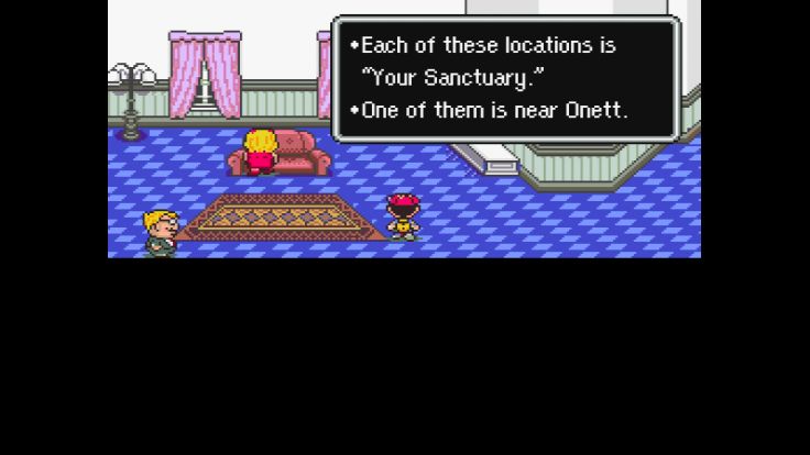 Ness learns of the power of the "Your Sanctuary" locations that can help him in the fight against Giygas.