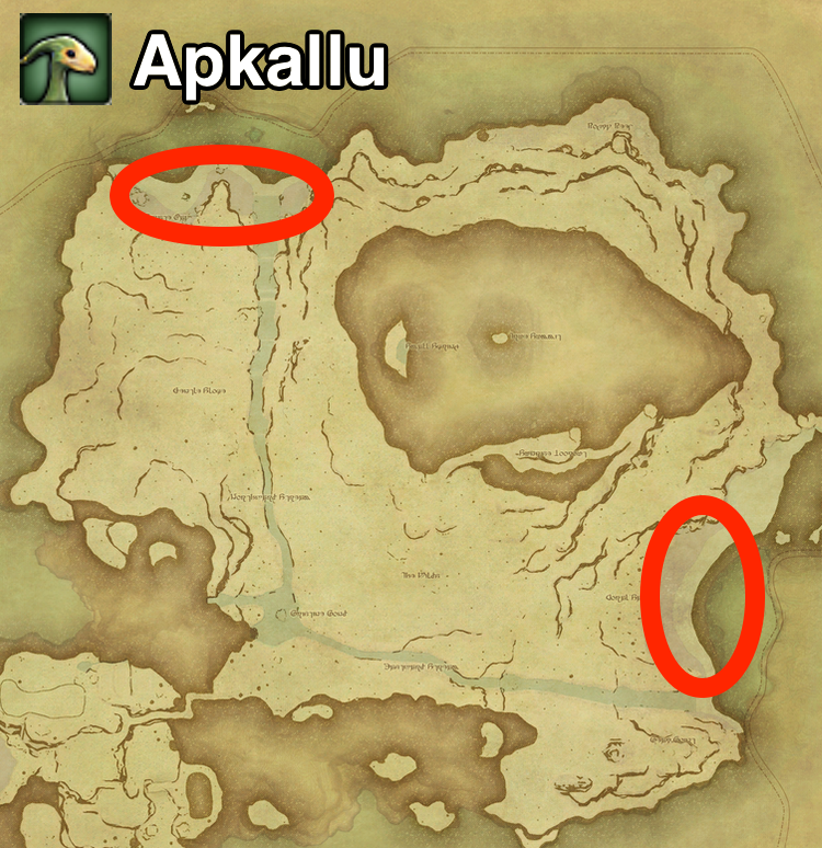 The locations where Apkallu can be found on Island Sanctuary in Final Fantasy XIV.