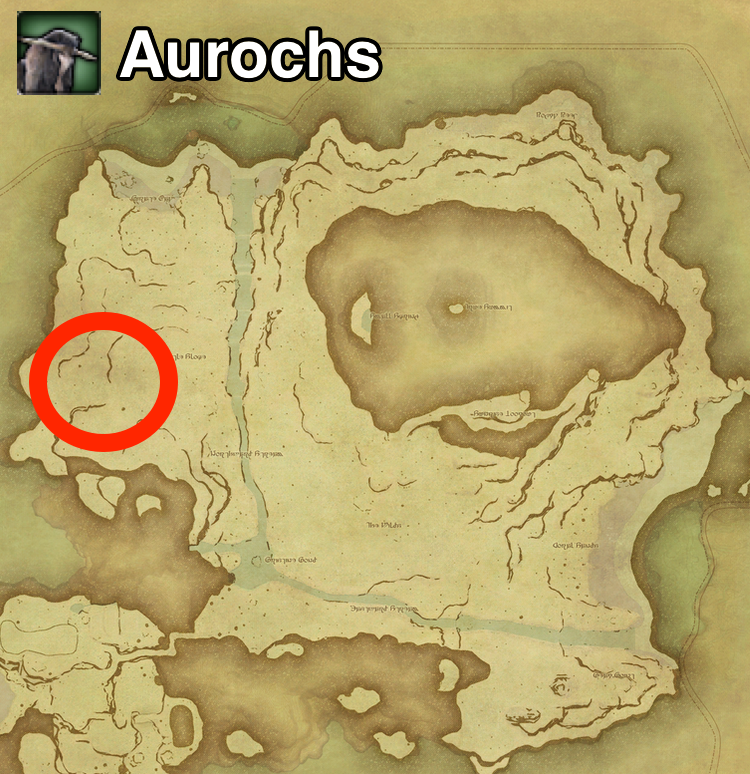The locations where Aurochs can be found on Island Sanctuary in Final Fantasy XIV.