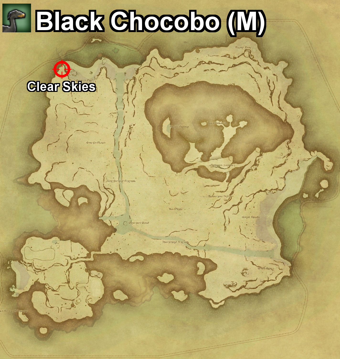 The location where the Black Chocobo can be found, and the required conditions, on Island Sanctuary in Final Fantasy XIV.