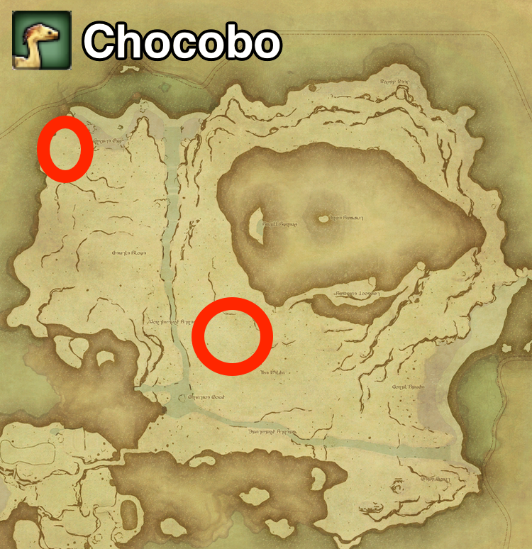 The locations where Chocobo can be found on Island Sanctuary in Final Fantasy XIV.