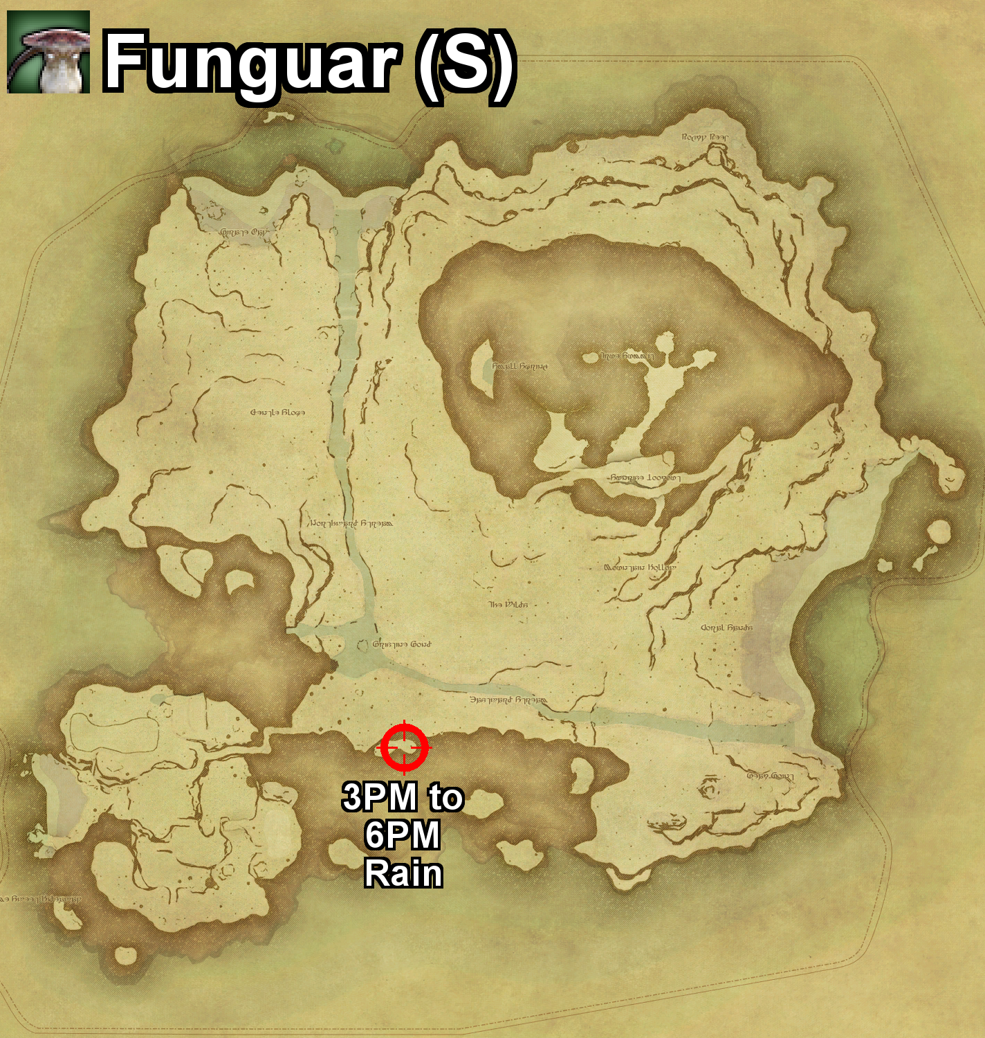 The location where the Funguar can be found, and the required conditions, on Island Sanctuary in Final Fantasy XIV.