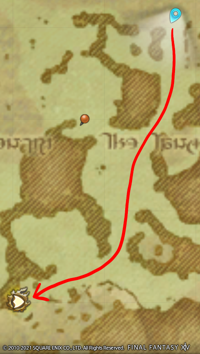 A map of the route to take to reach the drainage pipe in the quest Getting Even with Garlemald in Final Fantasy XIV.