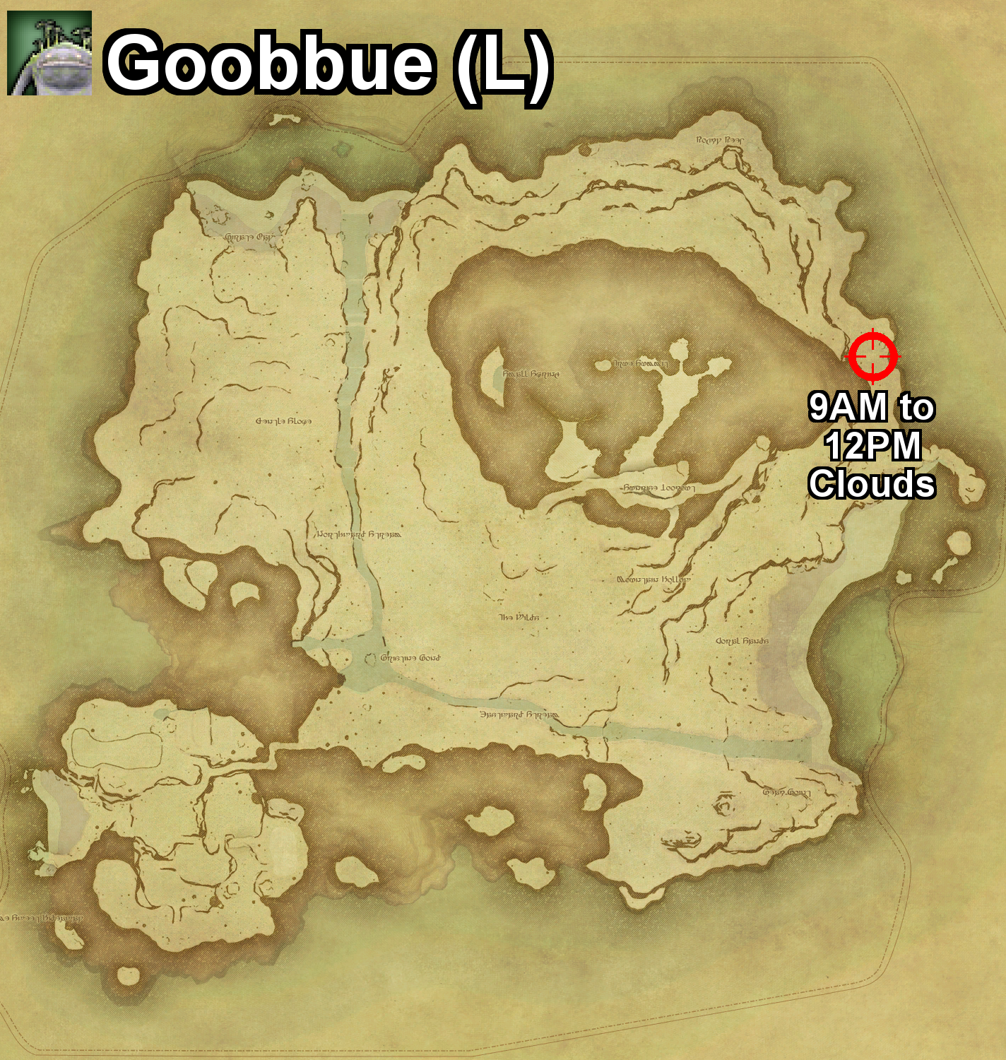 The location where the Goobbue can be found, and the required conditions, on Island Sanctuary in Final Fantasy XIV.