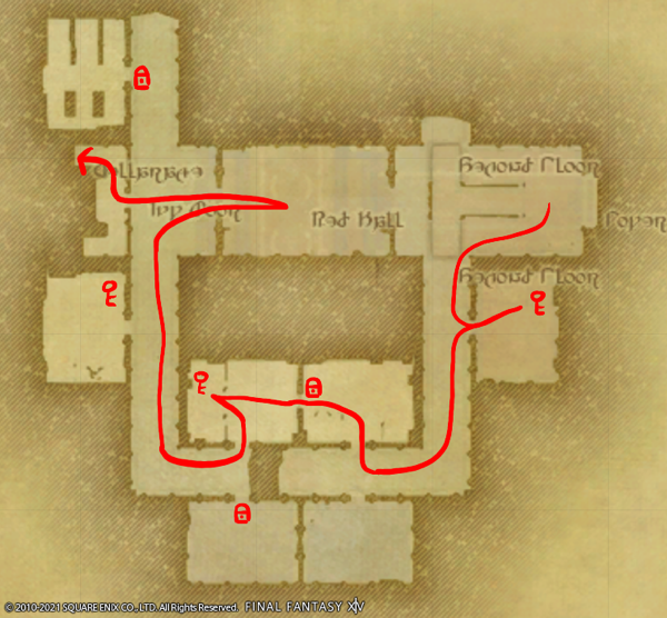 A map of the ground floor of Haukke Manor in Final Fantasy XIV.