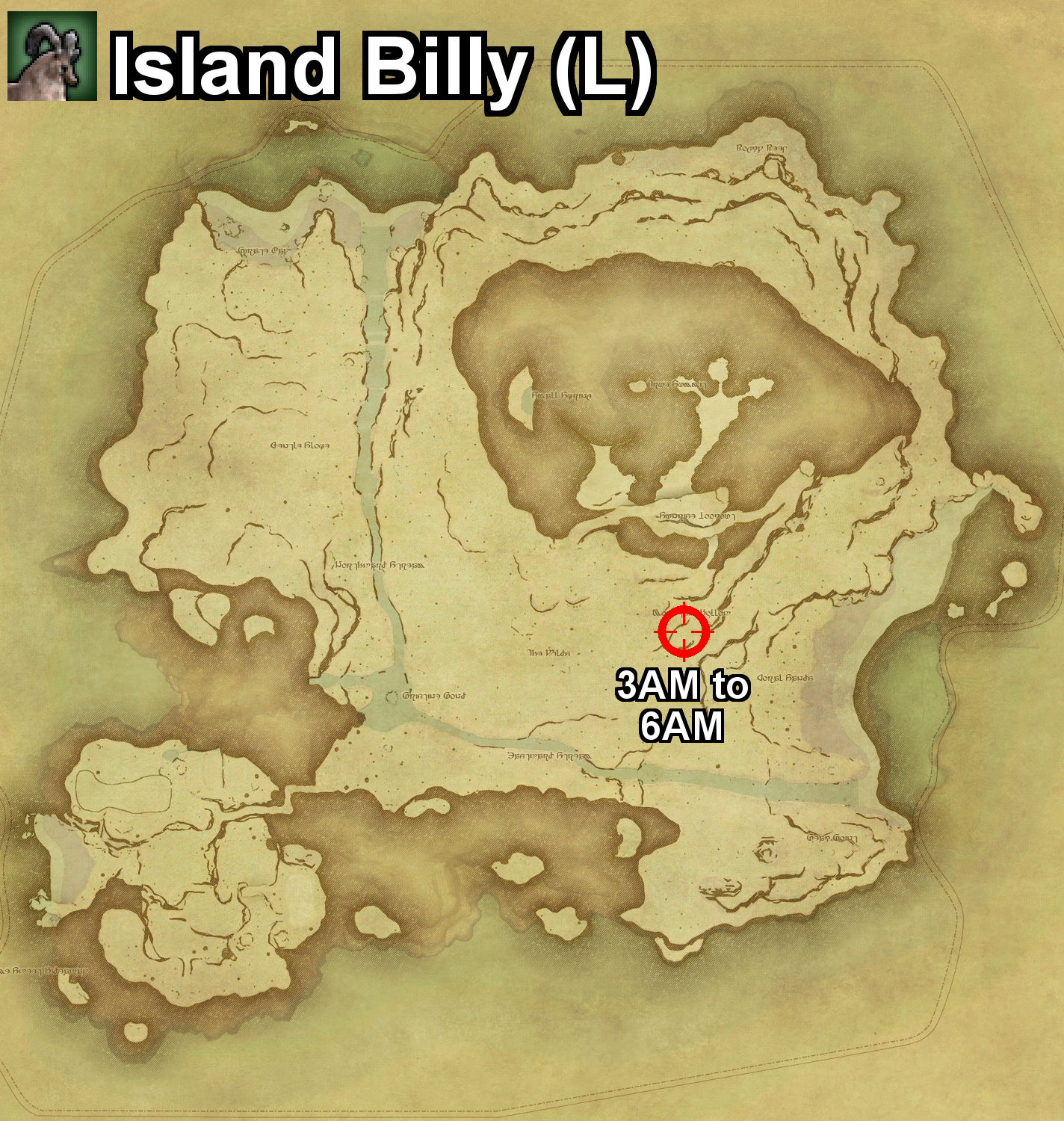 The location where the Island Billy can be found, and the required conditions, on Island Sanctuary in Final Fantasy XIV.
