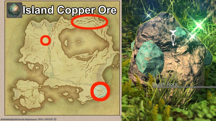Map Location of Island Copper Ore and picture of Bluish Rock