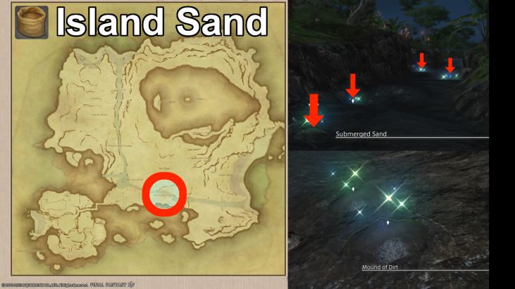 Map Location of Island Sand and picture of Submerged Sand and Mound of Dirt