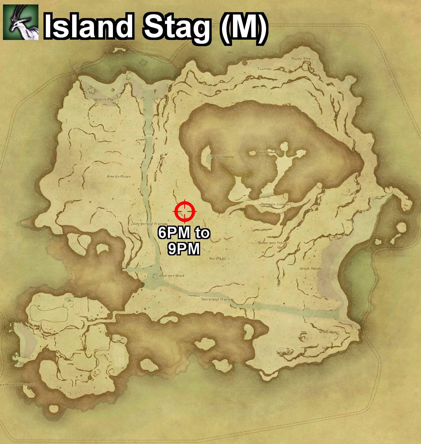 The location where the Island Stag can be found, and the required conditions, on Island Sanctuary in Final Fantasy XIV.