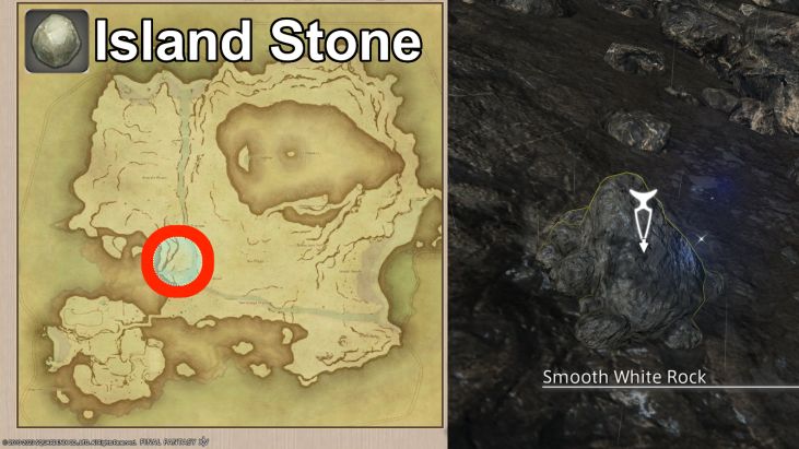 Map Location of Island Stones and picture of Smooth White Rock