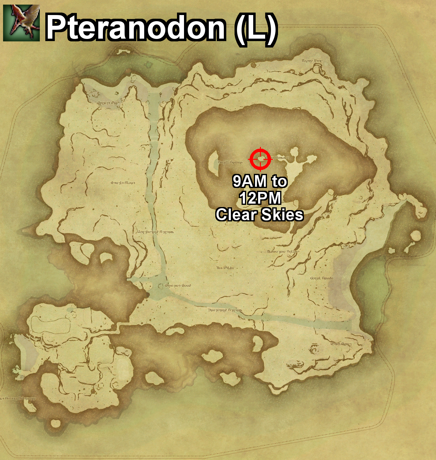 The location where the Pteranodon can be found, and the required conditions, on Island Sanctuary in Final Fantasy XIV.