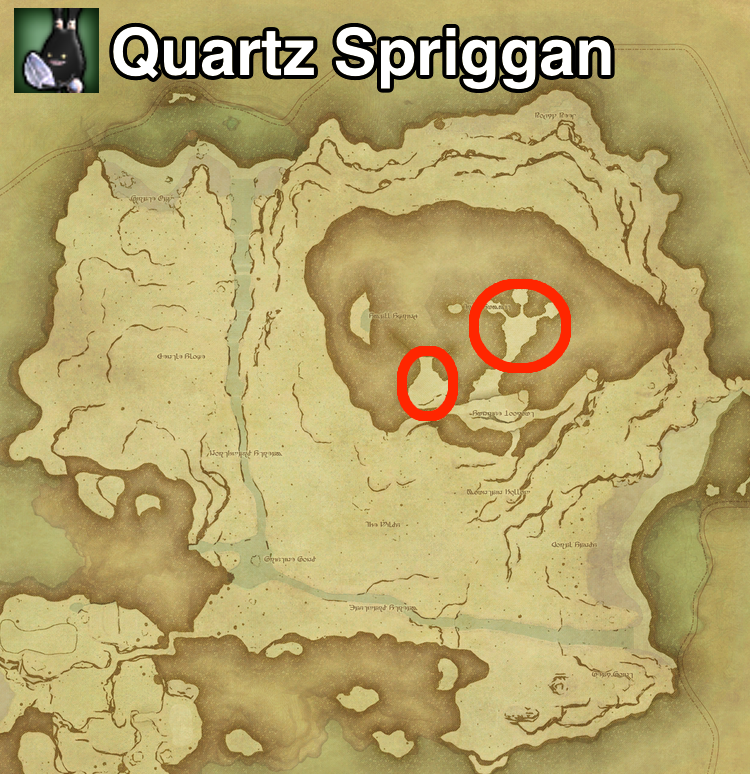 The locations where Quartz Spriggan can be found on Island Sanctuary in Final Fantasy XIV.