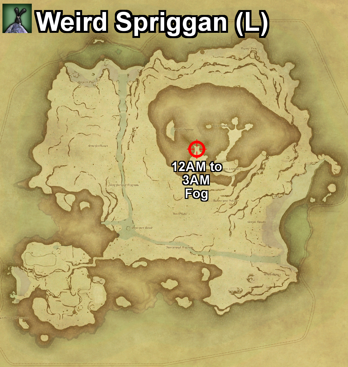 The location where the Weird Spriggan can be found, and the required conditions, on Island Sanctuary in Final Fantasy XIV.