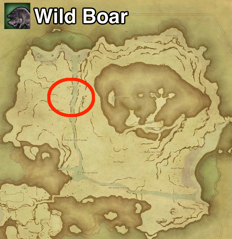 The locations where Wild Boar can be found on Island Sanctuary in Final Fantasy XIV.
