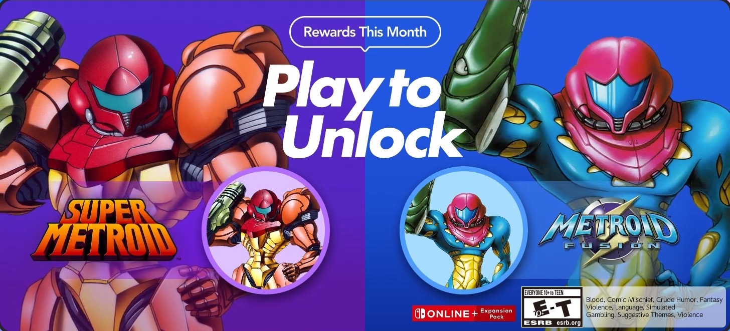 Super Metroid™ and Metroid™ Fusion (Play to Unlock) icon elements on Nintendo Switch Online Preview image of Super Metroid™ and Metroid™ Fusion (Play to Unlock) icon elements on Nintendo Switch Online