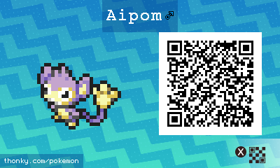 Aipom ♂ QR Code for Pokémon Sun and Moon QR Scanner