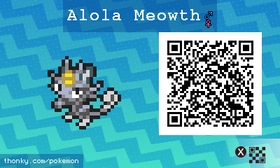 Alola Meowth QR Code for Pokémon Sun and Moon