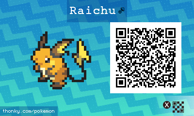 Raichu ♂ QR Code for Pokémon Sun and Moon QR Scanner
