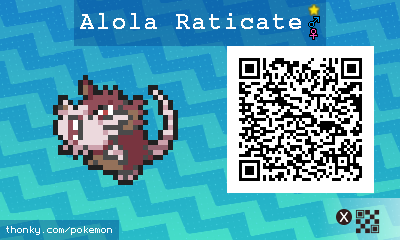 Shiny Alola Raticate QR Code for Pokémon Sun and Moon QR Scanner