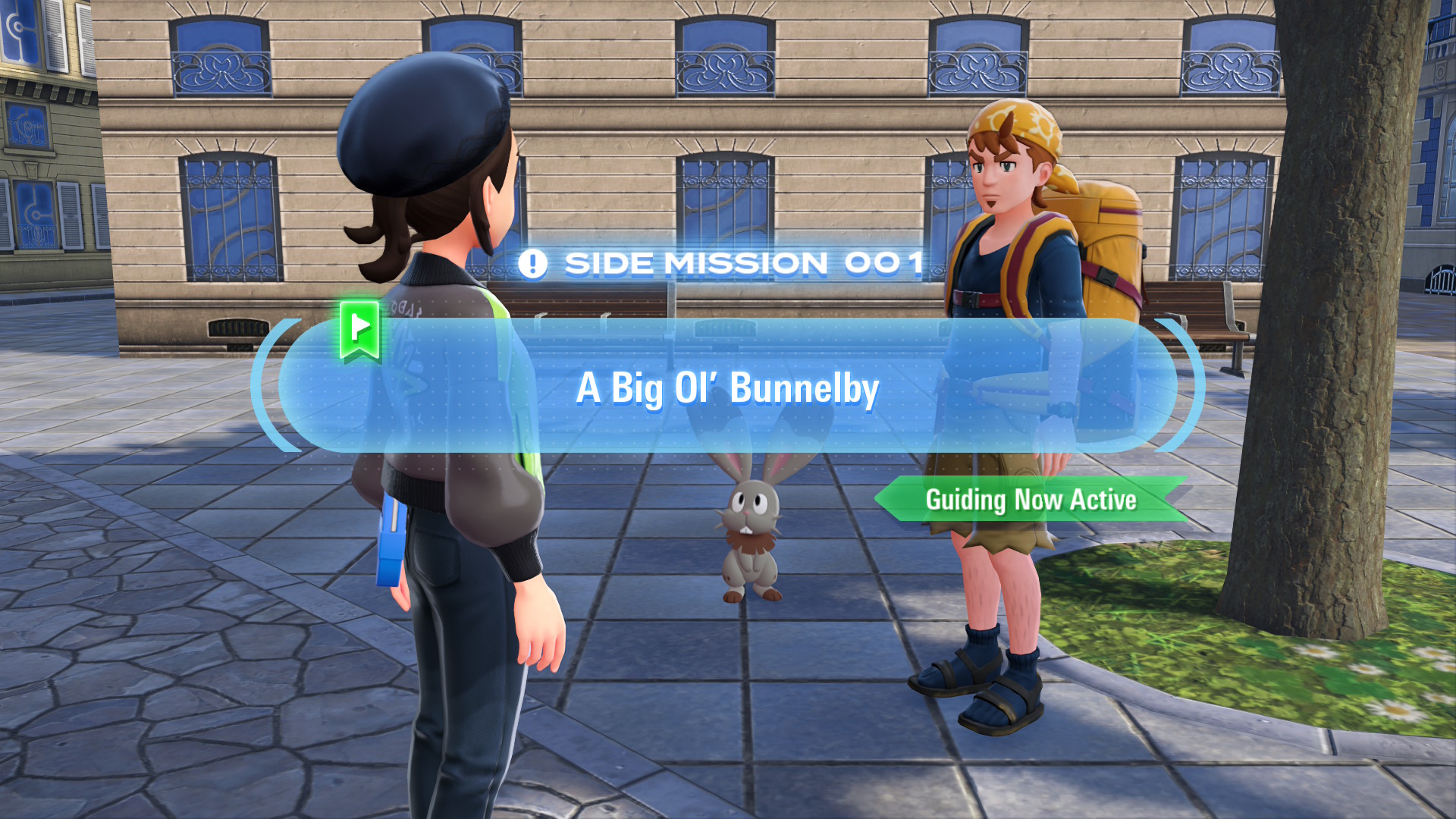 Trevelle spotted a giant Bunnelby and asks you to help catch it to keep the city safe. Trevelle spotted a giant Bunnelby and asks you to help catch it to keep the city safe.
