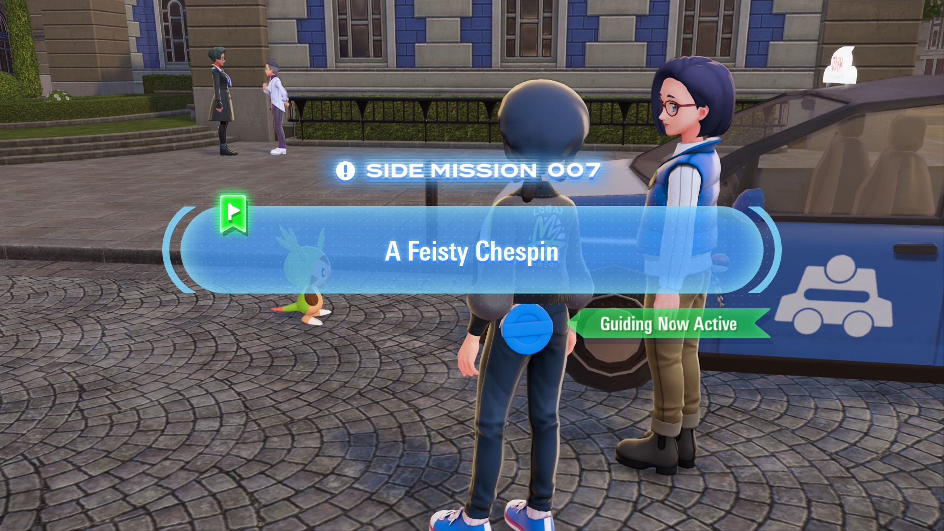 Axi needs your help to stop a feisty Chespin from blocking the taxi. Axi needs your help to stop a feisty Chespin from blocking the taxi.