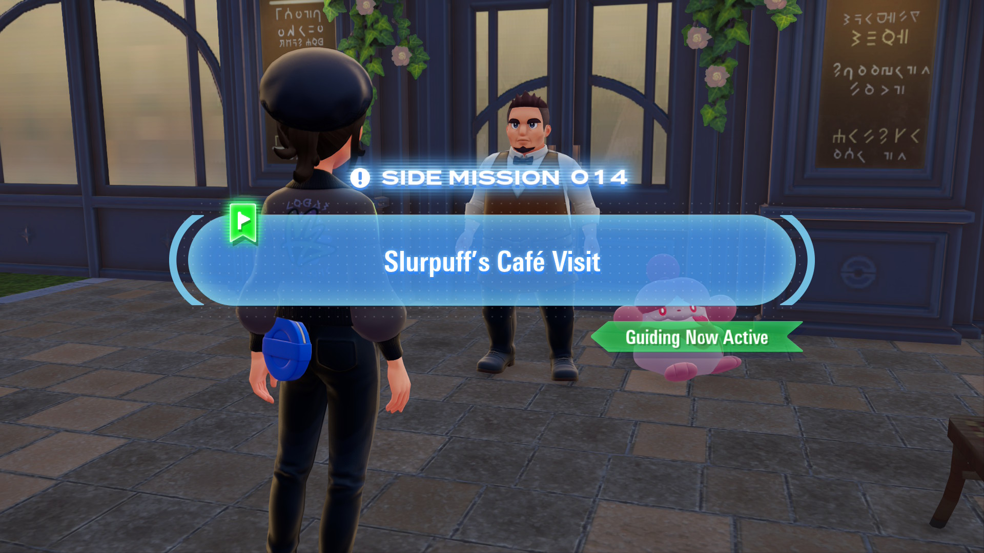 Meuse asks you to take his Slurpuff to Café Soleil to put it back in a good mood so it will be willing to work again. Meuse asks you to take his Slurpuff to Café Soleil to put it back in a good mood so it will be willing to work again.