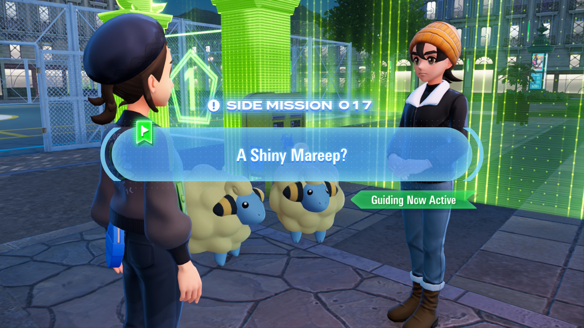 Duve is convinced that she saw a Shiny Mareep in Wild Zone 1 and asks you to investigate. Duve is convinced that she saw a Shiny Mareep in Wild Zone 1 and asks you to investigate.