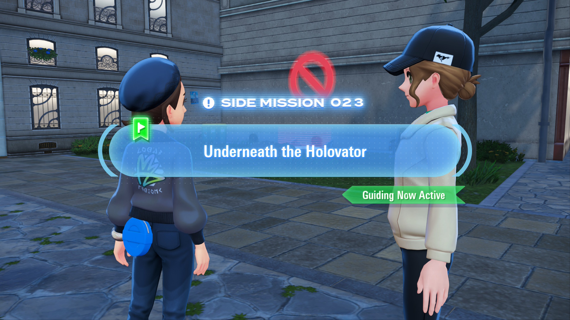 Terra asks you to chase away the Pokémon that is blocking access to the Holovator. Terra asks you to chase away the Pokémon that is blocking access to the Holovator.