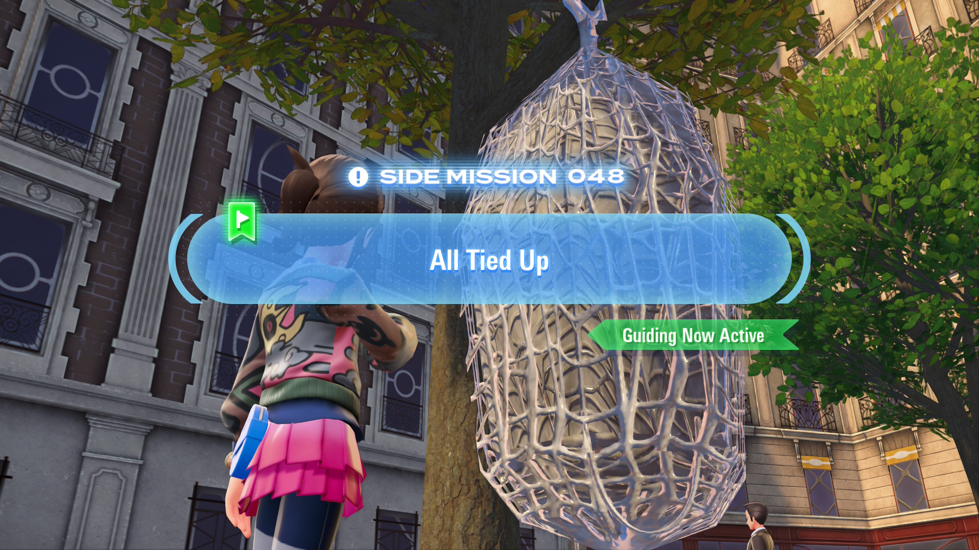 Someone is calling for help from inside a spider web. Hit it with a Pokémon move to open it.