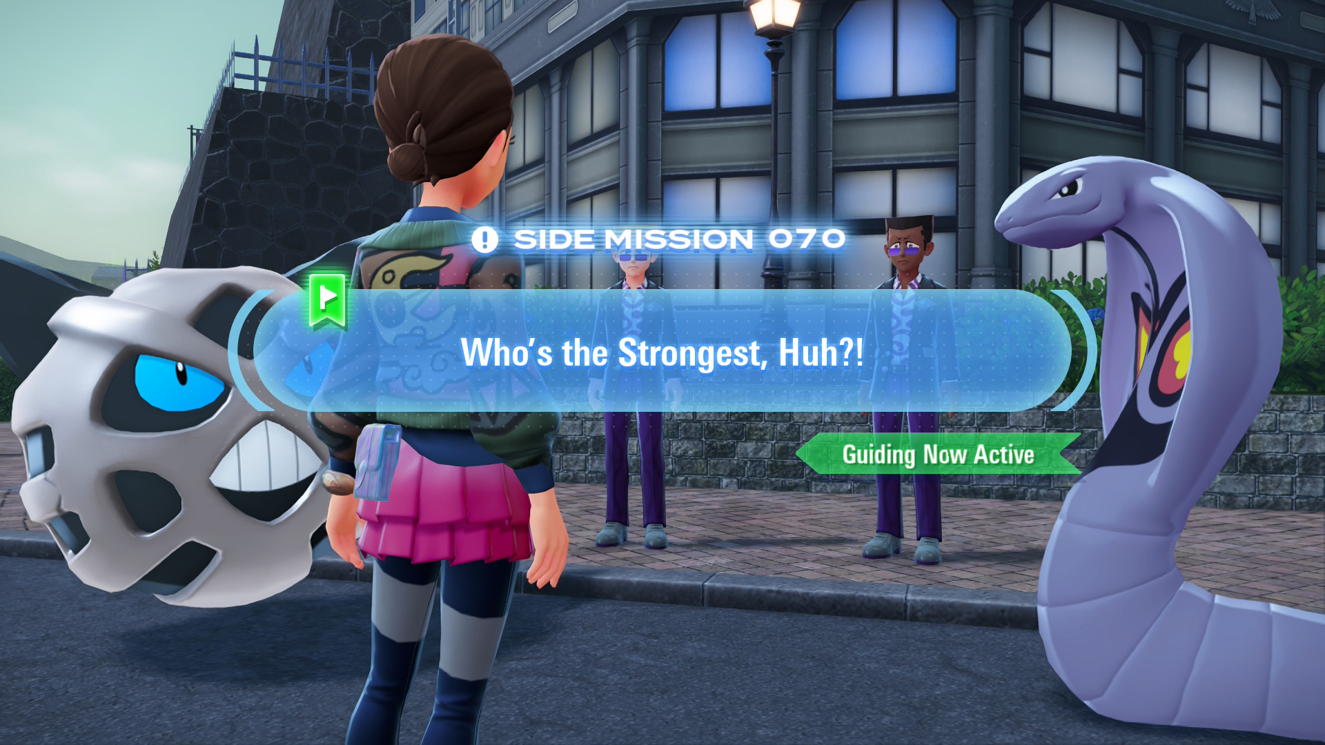 Two Rust Syndicate Grunts argue over which of their Pokémon is the strongest, and they challenge you to a battle to prove it.