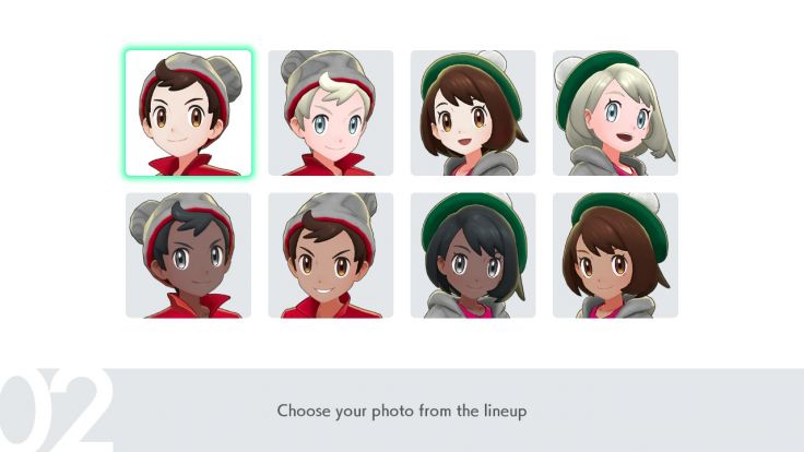 The character photo selection screen from the beginning of Pokémon Sword and Shield.