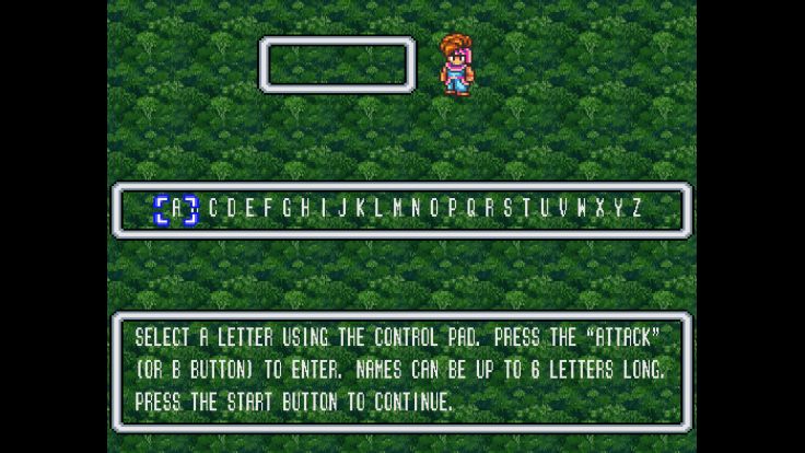 Upon starting a new game in the Secret of Mana, you are prompted to name the main character.