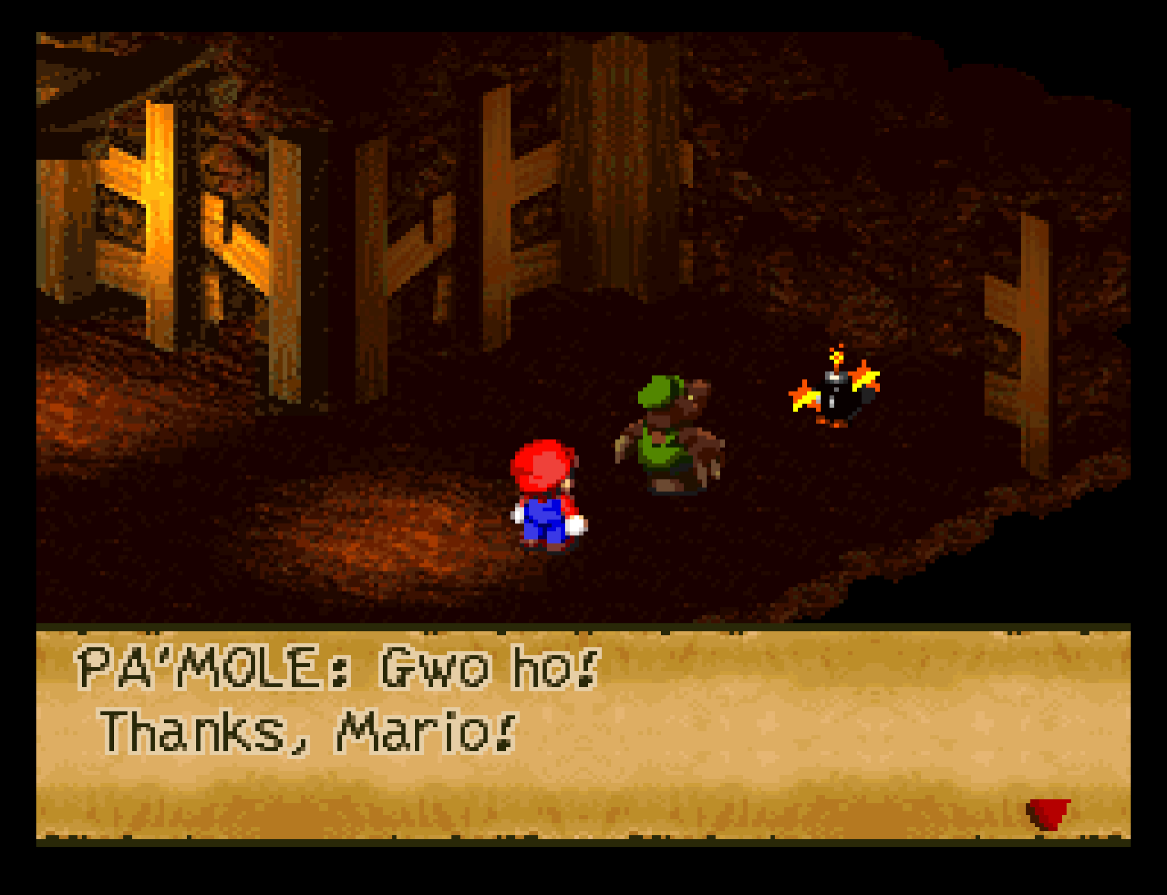 After you defeat Croco, you get a bomb that you can use to go farther into the Moleville Mines. After you defeat Croco, you get a bomb that you can use to go farther into the Moleville Mines.