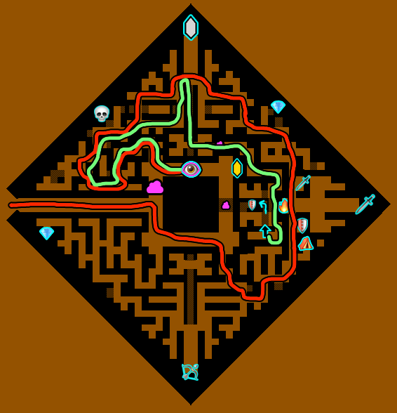 Map of North Lomei Labyrinth with hidden passages and route to shrine marked