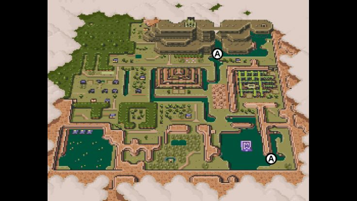 A map of the whirlpool waterways in the Dark World in The Legend of Zelda: A Link to the Past.