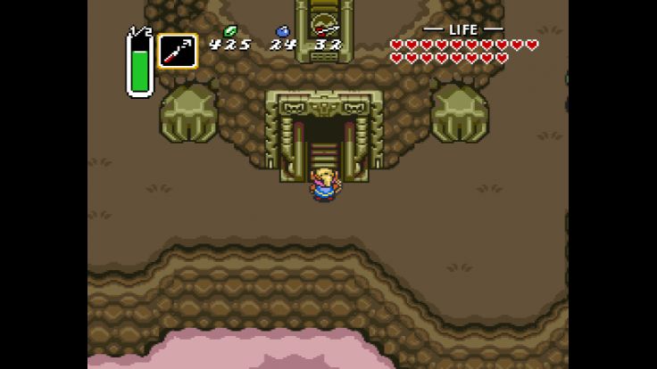 Link opens the entrance to the eighth Dark World dungeon, Turtle Rock.