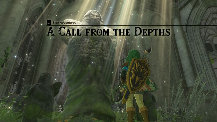 The Goddess Statue in the Temple of Time Ruins on the Great Plateau is calling for help.